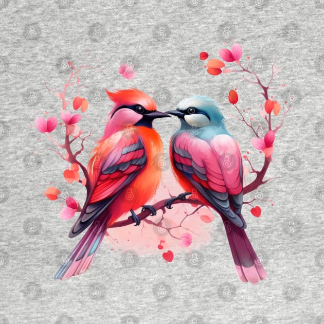 Valentine Kissing Oriole Bird Couple by Chromatic Fusion Studio